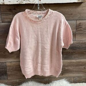 Carriage Court Vintage Ladies Pink Embroiderd Boxy Sweater, Size Medium